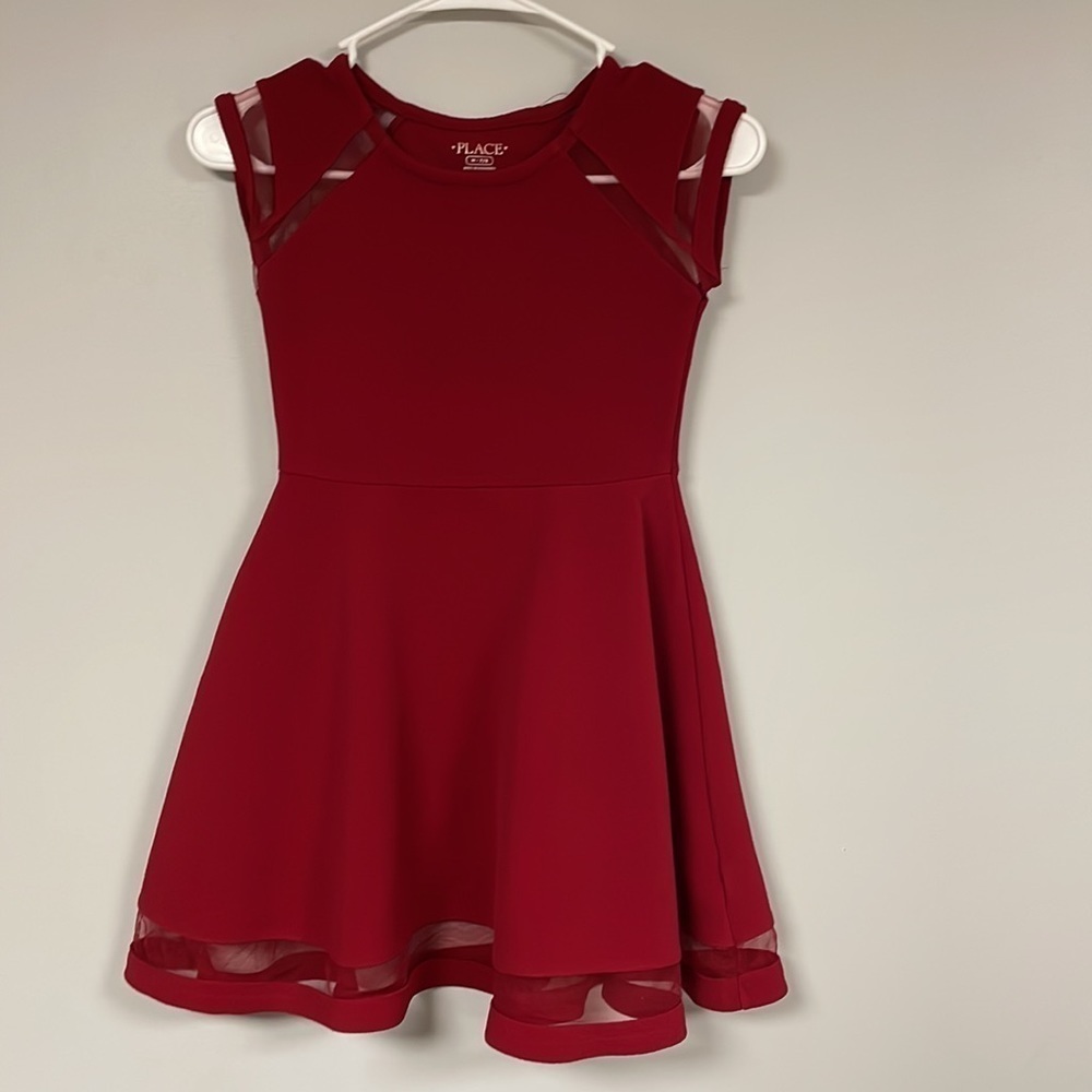 Place DEEP RED Sleeveless Fit & Flare Dress , Stretchy, Mesh inserts, M 7/8